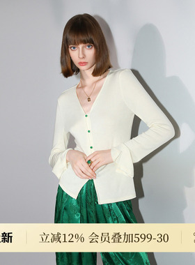 COCOBELLA新中式玉石扣针织衫女纸片人国风长袖开衫MZ0012B