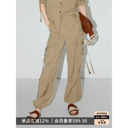 COCOBELLA[100%莱赛尔]工装裤女垂感束脚显瘦大口袋休闲裤PA3030
