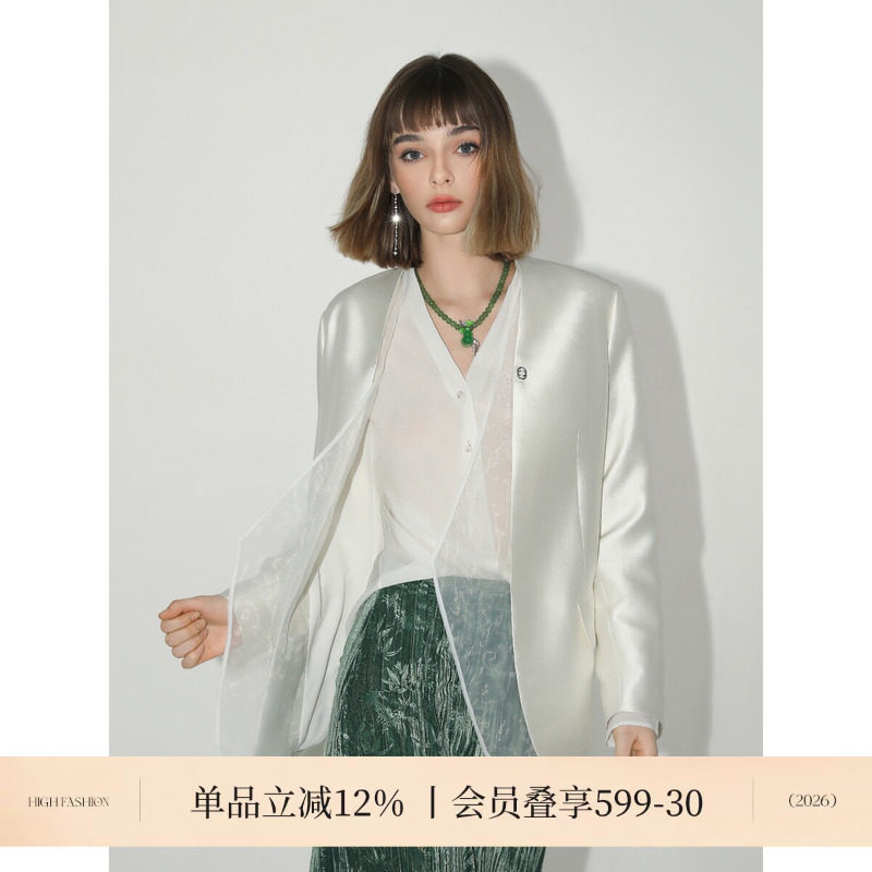 COCOBELLA丝光质感拼接西装图片