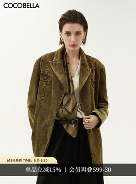 COCOBELLA环保水洗灯芯绒西装女复古老钱风休闲西服外套SI7025