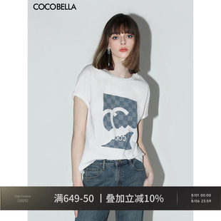 logo印花白色短袖 COCOBELLA时尚 T恤宽松圆领上衣TS14