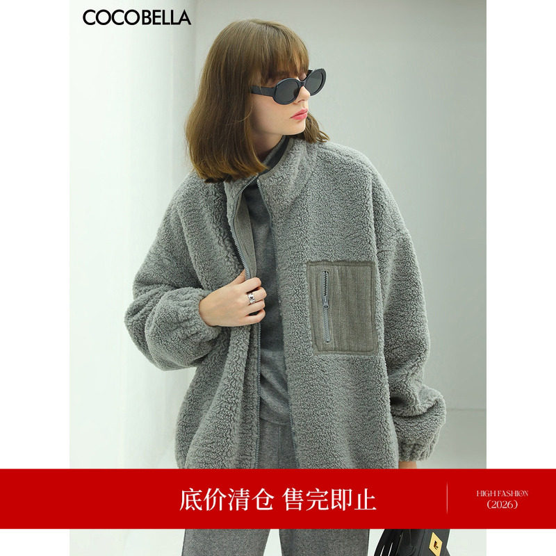 [底价清仓]COCOBELLA时尚立领颗粒绒休闲短外套保暖毛绒夹克SC33