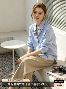 COCOBELLA静奢风醋酸纤维长袖衬衫女26夏通勤休闲翻领衬衣SR3093