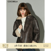 COCOBELLA miu系穿搭 手工擦色PU环保皮衣女冬保暖棉服外套PU3007