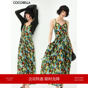 [爆款直降]COCOBELLA油画风花卉印花吊带连衣裙飘逸长裙NFR10