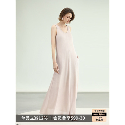 COCOBELLA慵懒风银葱针织连衣裙女夏百合粉无袖背心式长裙FR3197