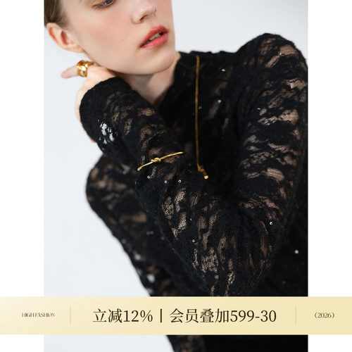 COCOBELLA亮片植绒蕾丝衫