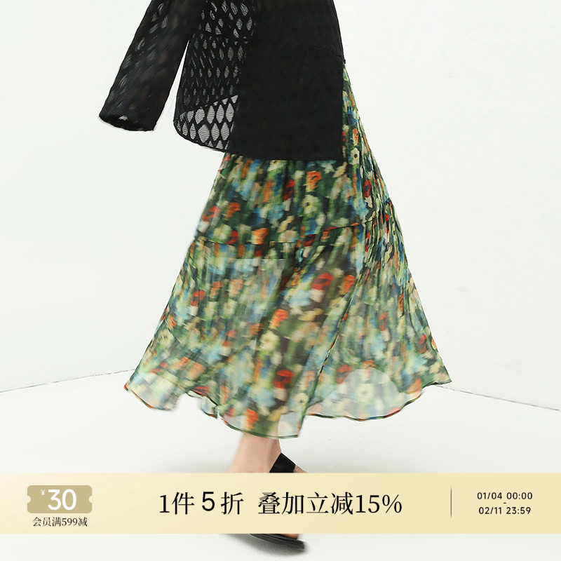 COCOBELLA油画风压褶印花碎花雪纺半身裙女夏大摆裙长裙HS533,女装/女士精品,半身裙,淘宝优惠券,粉丝福利购,淘宝优惠卷