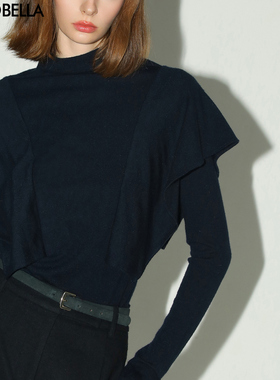 COCOBELLA设计感荷叶边假两件针织衫软糯高领斗篷毛衣MZ0069