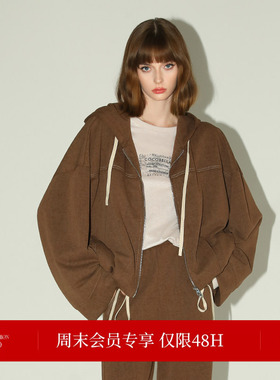 COCOBELLA[miu系穿搭]炒色花纱外套女春休闲连帽拉链卫衣SC3013-2