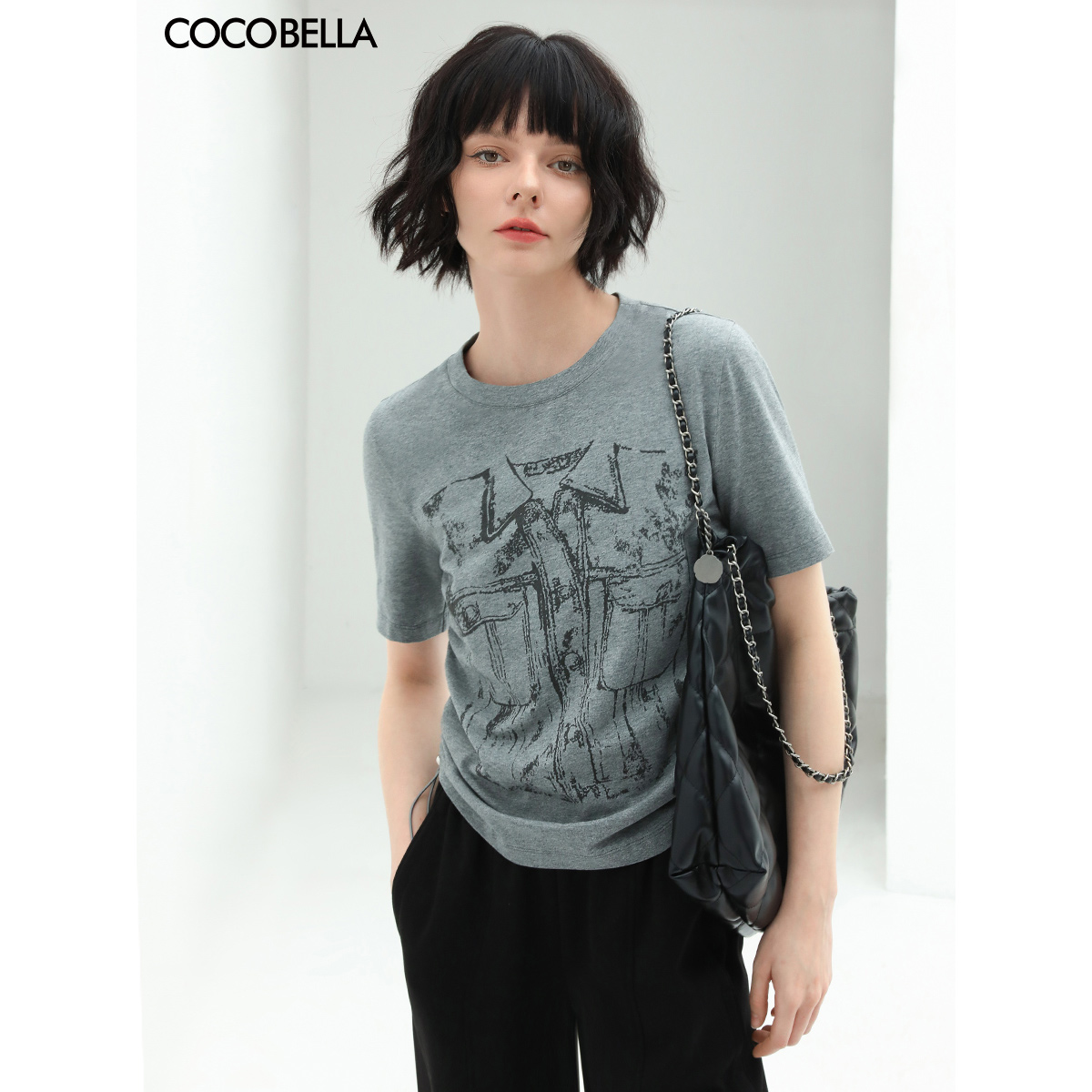 COCOBELLA手绘印花抽绳T恤