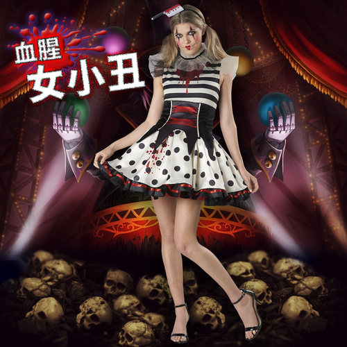 万圣节成人服装恐怖血迹小丑女cosplay蓬蓬裙马戏团连衣裙 - 封面
