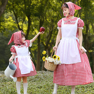 六一儿童节小红帽亲子服装乡村农庄女孩格子裙庄园女仆园艺师装