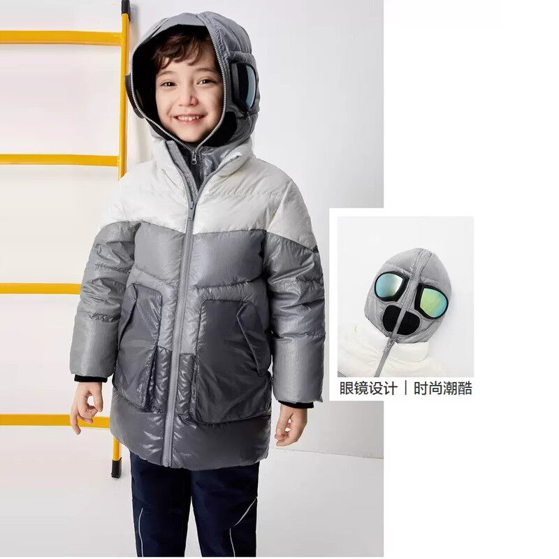 正品清仓男童奥特曼羽绒服幼小童连帽加厚宝宝中长款保暖外套