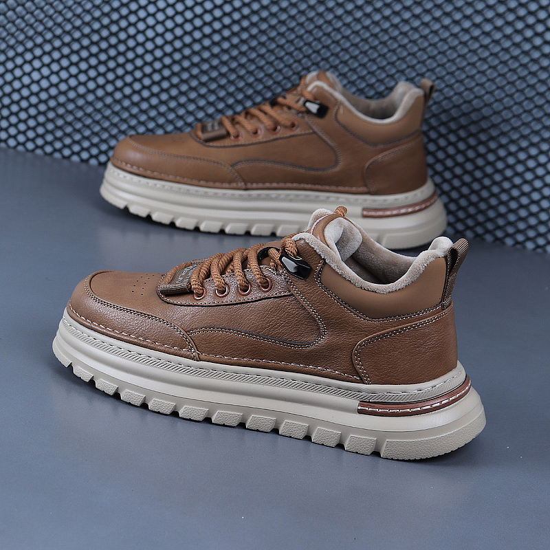 欧洲站潮牌真皮加绒高帮潮男板鞋