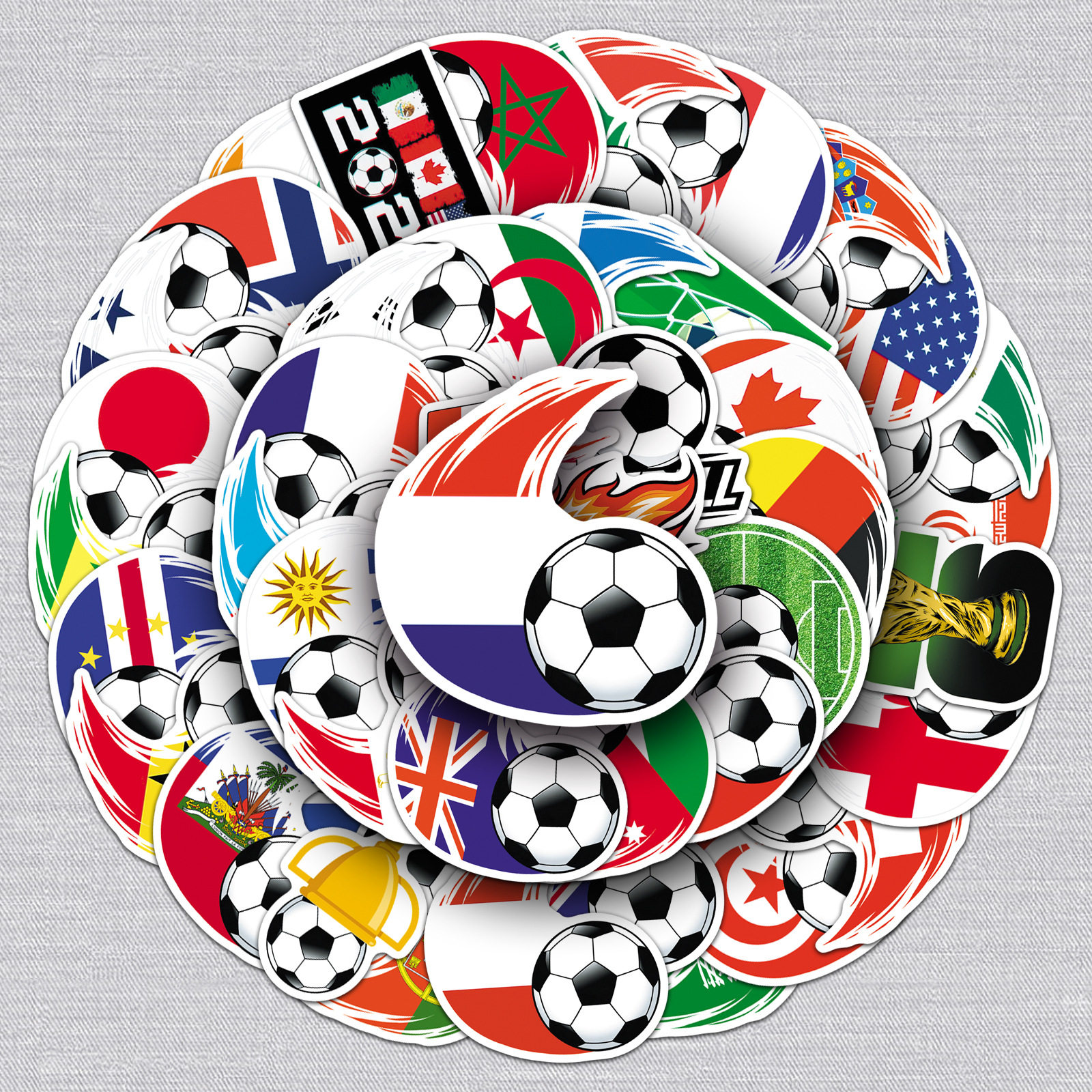 51张不重复 美加墨世界杯国家队足球贴纸 Soccer足球迷个性DIY贴