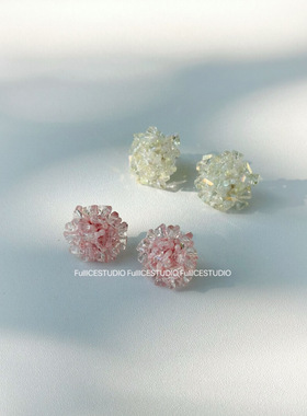 FULLICESTUDIO月光浮屿原创粉色黄色耳环新款百搭气质耳钉耳夹