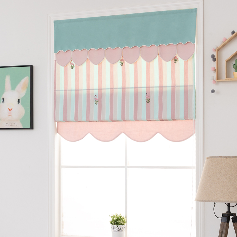 窗帘ins风条纹火烈鸟书房罗马