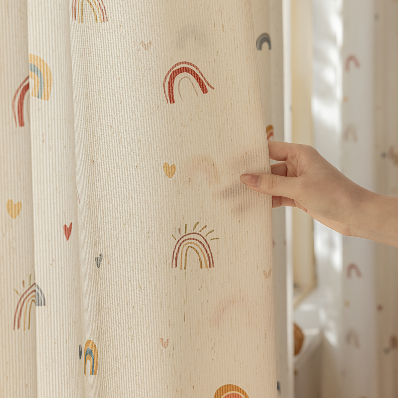 新款儿童房ins风透光不透人彩虹爱心窗纱窗帘纱帘客厅卧室飘窗