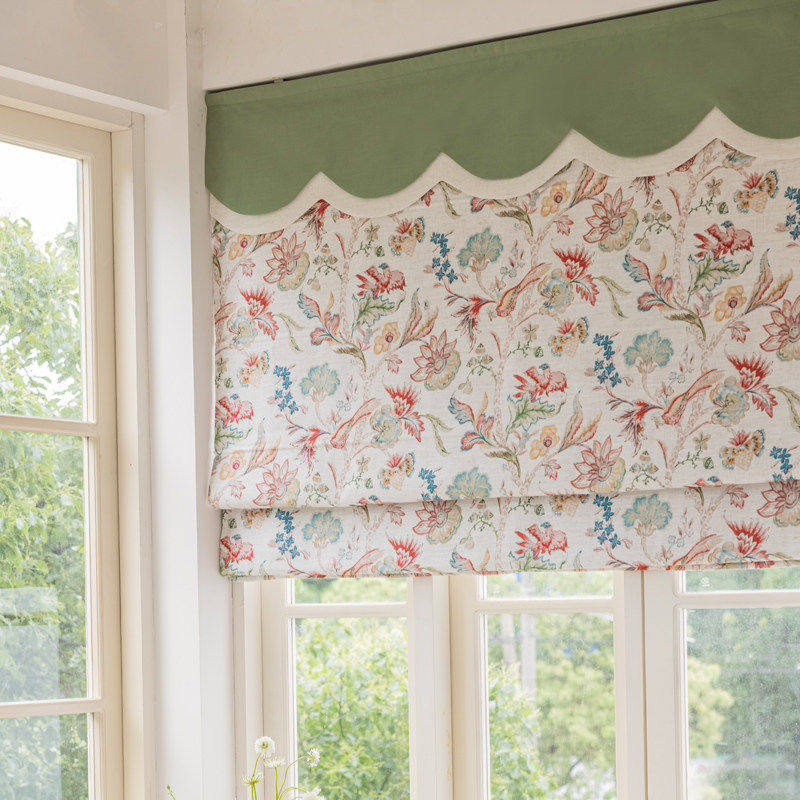 新款美式小清新棉麻罗马帘全遮光升降帘书房飘窗窗帘 梦花园