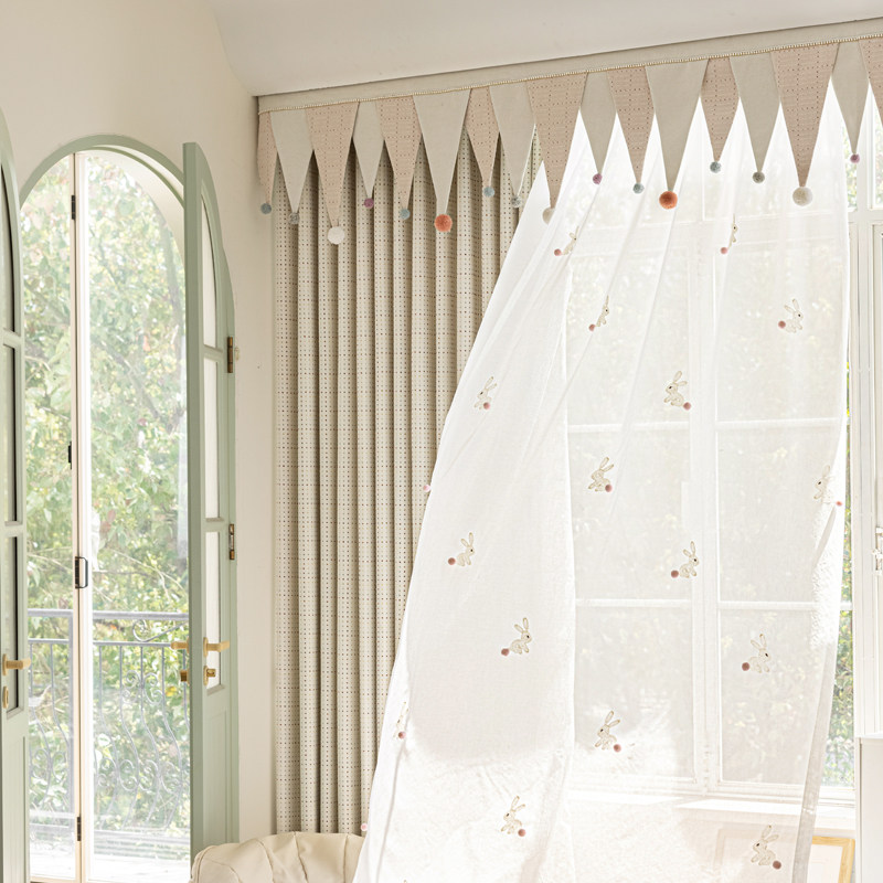 2025新款糖豆日记儿童房全遮光窗帘多巴胺奶油风窗幔头帘头定做　