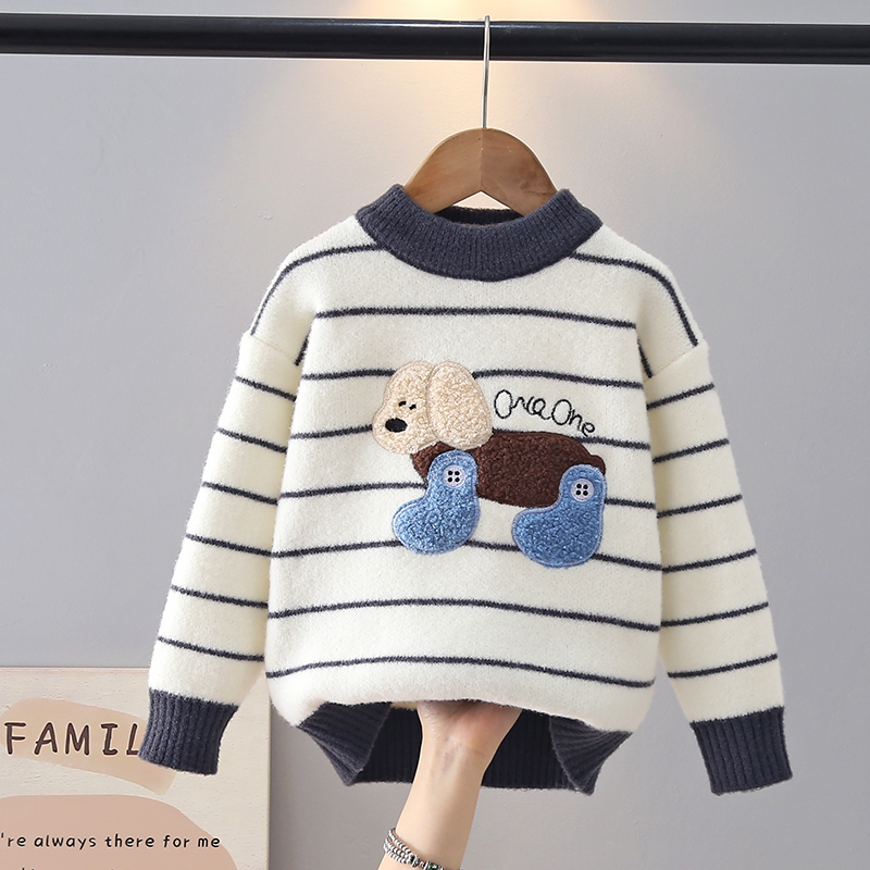 儿童毛衣男童条纹卡通秋冬款上衣