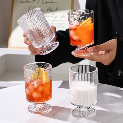 【4只混装】高颜值轻奢浮雕玻璃高白料高脚杯4只家用果汁杯红酒杯
