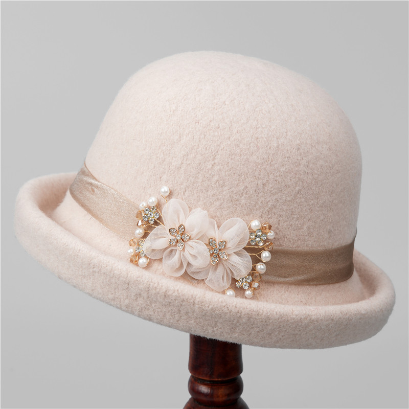 女士秋冬天礼帽羊毛呢圆顶盆帽新款百搭卷边花朵时尚妈妈渔夫帽子,服饰配件/皮带/帽子/围巾,帽子,淘宝优惠券,粉丝福利购,淘宝优惠卷