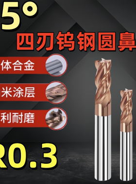 55度钨钢四刃圆鼻刀1R0.3/2R0.3/4R0.3/6R0.3/8R0.3/10R0.3牛鼻刀