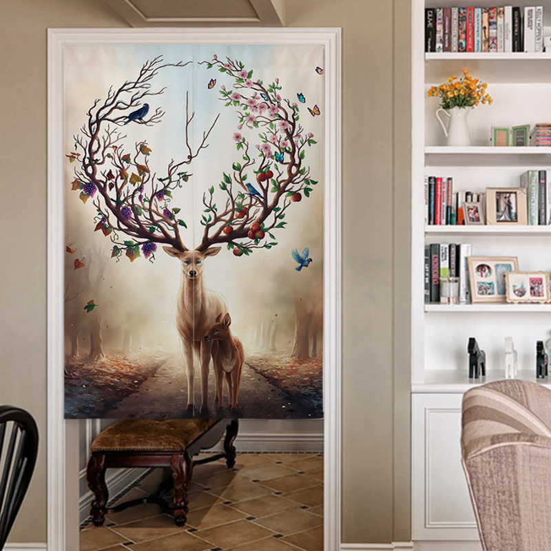 欧式麋鹿系列布艺门帘现代柜子遮挡帘时尚家用卧室免打孔帘子防尘