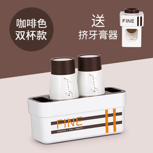 创意壁挂牙刷架套装 三口之家牙具座吸壁式 洗漱杯挂架吸盘漱口杯