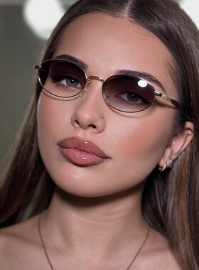 2026新款欧美风明星同款时尚轻奢复古金属墨镜椭圆框沙丁鱼太阳镜