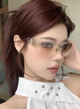 欧美新款B字母金属无框曲面墨镜未来感时尚女明星同款造型太阳镜