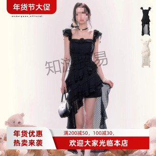 Underpass原创法式度假玫瑰花气质长拖尾无袖氛围感吊带连衣裙女