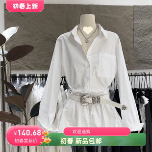 法式感白色衬衫连衣裙女早春新款韩系气质收腰显瘦短裙子