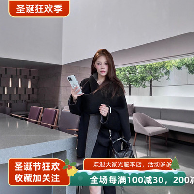 2025新款冬季设计感围巾斗篷式双面羊绒大衣女披肩中长羊毛呢外套