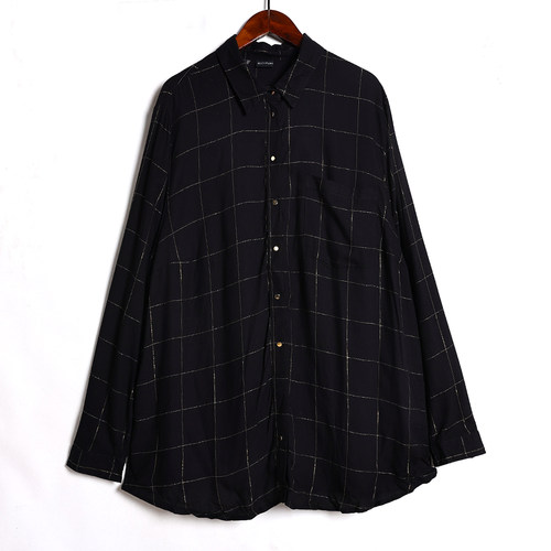 宽松大码女装复古格子小众设计感时尚长袖舒适翻领秋季新品衬衫