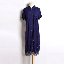 2025年夏秋季新品女装时尚衬衫领纽扣短袖时尚直筒中长款连衣裙