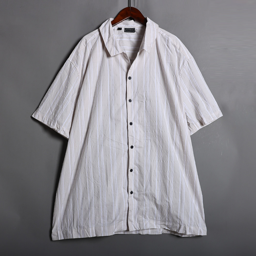 2025年夏季时尚条纹翻领单排扣短袖衬衫男士时尚格子宽松衬衣上衣,男装,衬衫,淘宝优惠券,粉丝福利购,淘宝优惠卷
