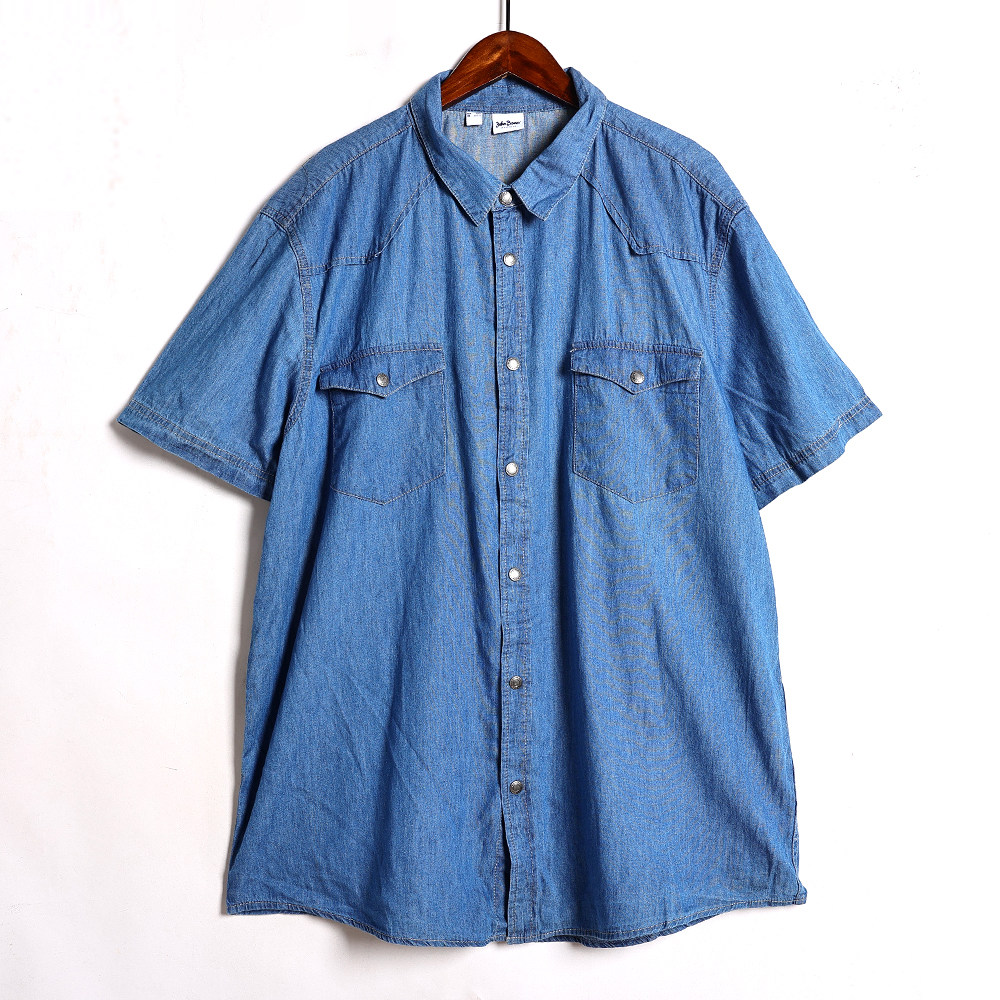 男士牛仔工装风口袋衬衫2025年夏季时尚宽松休闲短袖衬衫翻领衬衣