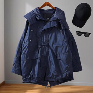 秋冬季中长款棉服情侣款工装风连帽休闲长袖棉衣简约纯色风衣外套