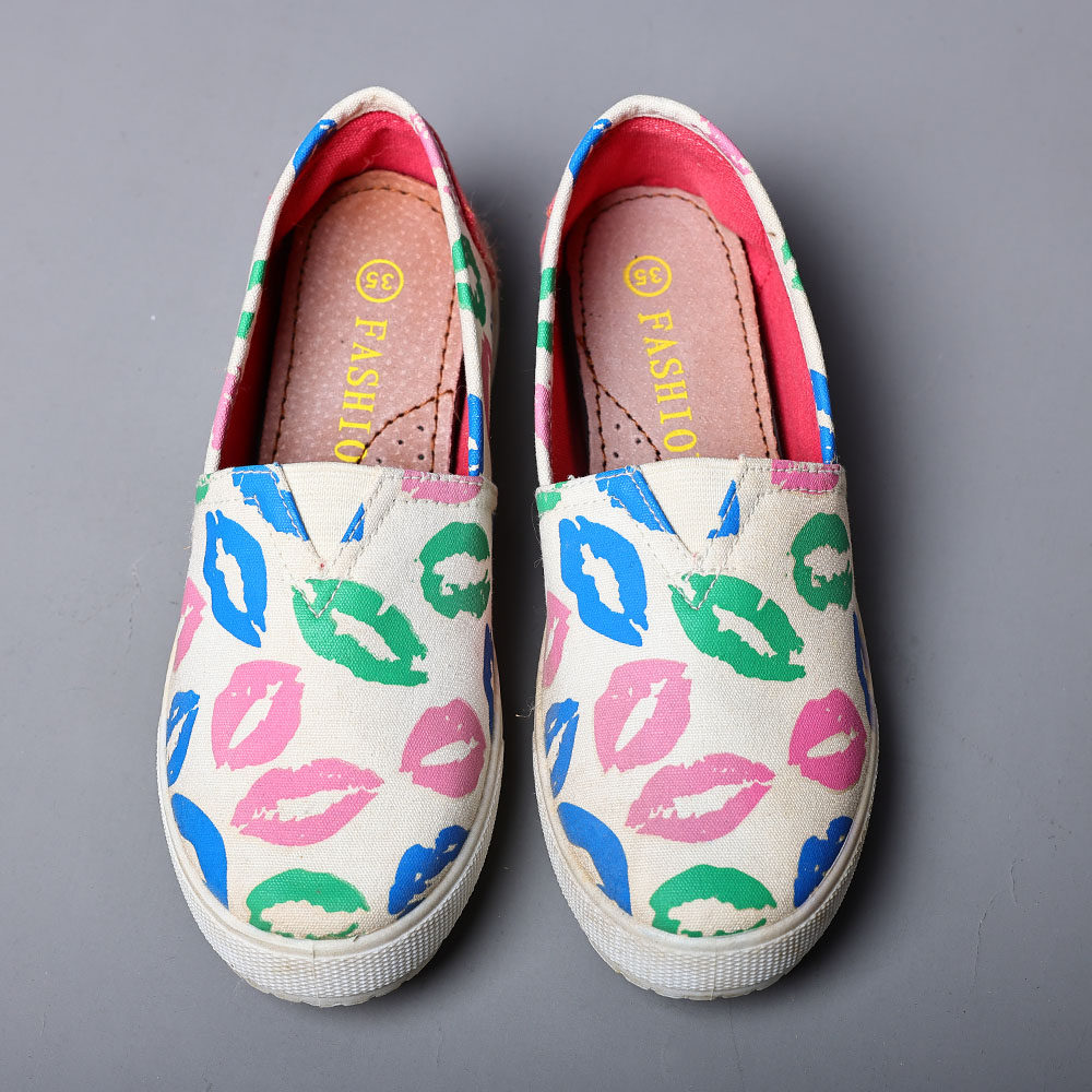 个性印花布鞋女春夏季新品鞋子韩版透气平底鞋一脚蹬帆布鞋单鞋潮,女鞋,帆布鞋,淘宝优惠券,粉丝福利购,淘宝优惠卷