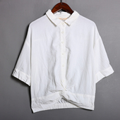 透气衬衫 减龄洋气2026年夏季 潮 翻领下摆交叉短袖 上衣薄款 新品 女装