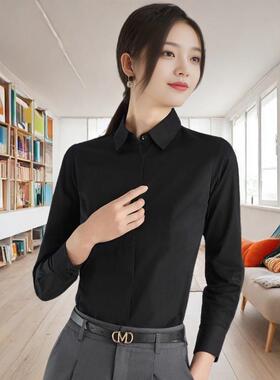 黑色衬衫长袖修身正装商务职业时尚工作衬衣休闲百搭薄款简约寸衣