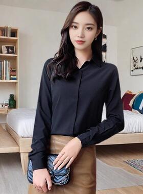 黑色衬衫女长袖打底时尚洋气职业内搭气质衬衣春秋外穿高级感工装
