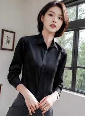 长袖衬衫女黑色寸衣秋装新款女式高级感工作服职业装秋季衬衣工装