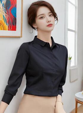 韩版黑色衬衫女长袖秋季修身显瘦打底工作服职业气质上衣衬衣内搭