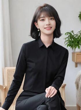 韩版黑色衬衫女长袖职场OL气质干练高级感通勤商务衬衣工作服正装