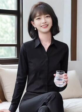 职业衬衫女长袖黑色工作服衬衣正装上衣工装商务优雅气质春秋内搭