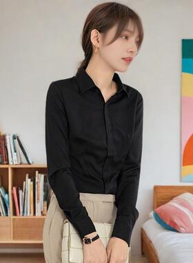黑色衬衫女春秋长袖2024新款韩版职业装白领工装黑衬衣工作服正装